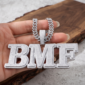 Custom Hip Hop BMF Letter Pendant Full <b>Iced</b> <b>Out</b> Micro Paved Moissanite Pendant With Miami Cuban <b>Chain</b> Wholesale - Product Image 3
