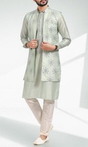 <b>Men's</b> Traditional Pakistani <b>Kurta</b> Pajama with Embroidered Waistcoat, Elegant Ethnic Wedding Wear, Muslim Festive Shalwar Kameez - Product Image 1