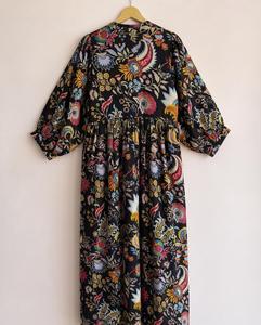 Robe longue bohème à imprimé floral pour femme, coupe ample, manches bouffantes, col rabattu, en viscose, robe décontractée d'été, tenue de plage et de villégiature - Product Image 3