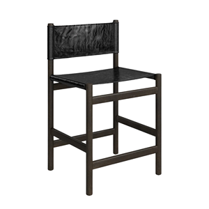 Chaise de bar moderne en bois massif noir avec siège et dossier en cuir PU, tabouret de comptoir minimaliste - Product Image 2