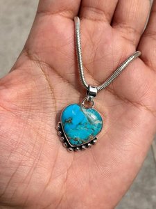 Collier avec pendentif en forme de cœur turquoise, argent sterling 925, bijoux bohèmes faits à la main pour femmes, cadeau - Product Image 5
