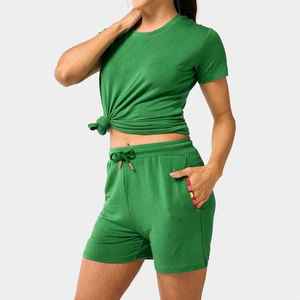 Wholesale High Quality Best Selling Women's Solid Casual Two Piece T-shirt and Shorts Set for Summer Ankle-Length Eco-Friendly - Product Image 2