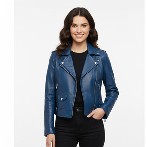 Women Custom Sheep Skin <b>Jacket</b> OEM Factory Supplier Wholesale Custom Made <b>Biker</b> Outerwear Stylish Fashion Winter Wear Casual - Product Image 1