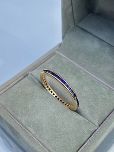 Women's 9K <b>Gold</b> Sapphire Eternity Band <b>Ring</b> Channel-<b>Set</b> Rectangular Natural Stone Classic Engagement Jewelry-September - Product Image 4