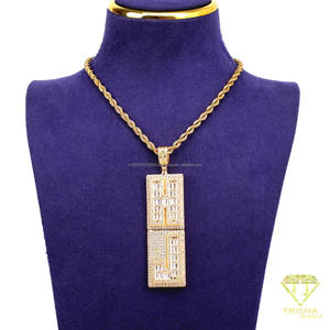 Collar con Colgante de Letra Personalizada con Diamante Cultivado en Laboratorio de Lujo, Superficie de Piedra Brillante, Acento en Tono Dorado, Cadena de Cuerda Trenzada, a la Moda - Product Image 1