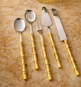 Wholesale Golden Bamboo Handle Metal <b>Flatware</b> <b>Set</b> with High Mirror Polish Dishwasher Safe for Wedding Occasions - Product Image 1