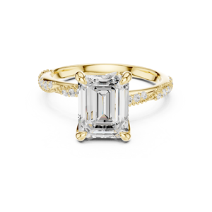 Bague de fiançailles en or jaune avec diamant de laboratoire taille émeraude et pavé, bague de mariage pour femme, bijoux fins - Product Image 2