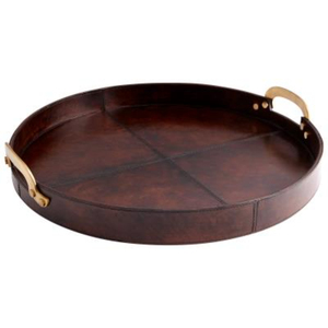 Plateau décoratif artisanal en bois d'acacia massif avec poignées en métal doré, plateau de service en noyer de style mid-century modern pour ottoman - Product Image 5
