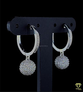 Pendientes de Aro de Plata de Lujo con Bola de Cristal para Mujer, Pendientes de Aro Plateados Brillantes con Bola de Cristal - Product Image 5