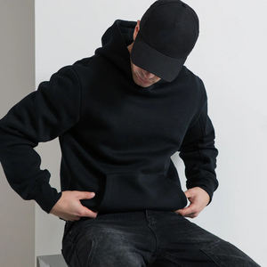 Sweat à capuche décontracté long pour homme noir en molleton de polyester et coton, coupe classique avec poche, séchage rapide pour l'hiver - Product Image 2