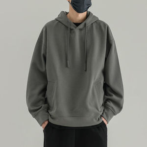Sweat-shirt à capuche noir surdimensionné pour homme, couleur unie, en molleton de coton, décontracté, pour l'automne, avec poche, coupe classique - Product Image 3