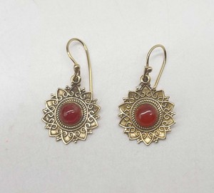 Pendientes de Cornalina al por Mayor, Estilo Vintage, Latón Chapado en Oro, Diseño Floral Colgante, Pendientes de Moda - Product Image 6