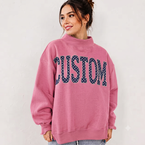 Women's 100% Cotton Oversized <b>Mock</b> <b>Neck</b> Sweatshirt Soft Casual Wear Fleece Long Sleeve <b>Top</b> Customized Logo Printing - Product Image 1