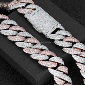 Collar de Hip Hop Personalizado de Alta Calidad para Hombre, Estilo Miami, Oro Rosa y Blanco, Moissanita VVS, Cadena de Plata Esterlina, Engaste de Bisel Amarillo - Product Image 1