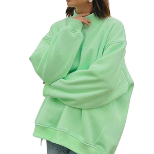 Sweat-shirt oversize pour femme à col montant avec logo frontal, en tissu polaire écologique, manches longues élégantes pour un usage quotidien décontracté - Product Image 1