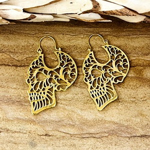 Unique Design Gothic <b>Skull</b> Drop Earrings Boho Brass Earrings Women 18k Gold Plated Filigree Dangle Earrings for Wholesale/OEM - Product Image 1