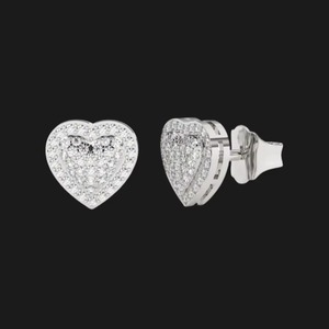<b>Heart</b> Shape Zircon Pave Stud <b>Earrings</b> with Radiant Sparkle Gold Plated Stylish Hip Hop Jewelry Design for Unisex Anniversary - Product Image 2