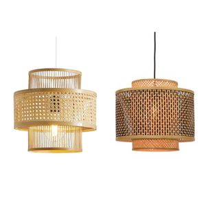 Abat-jour cylindrique superposé pour luminaires de plafond, abat-jour en bambou et rotin, luminaires suspendus modernes en jute - Product Image 3
