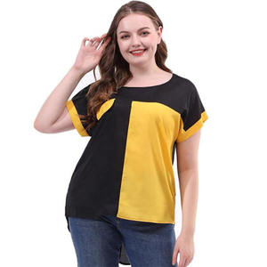 Women's Color Block <b>Cap</b> <b>Sleeve</b> T-Shirt Loose Fit O-Neck Casual <b>Top</b> Black Yellow Polyester Knitted Summer Wear - Product Image 4