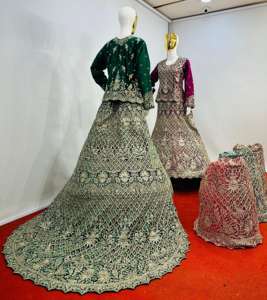 Nuevo Top corto de terciopelo pesado Lehenga Long Trail Trabajo completo Jarkan Stone Detailing 5 Premium Festive Colors Festive Lehenga Choli - Product Image 4