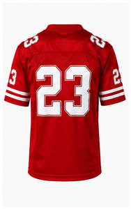 Camiseta de fútbol personalizada roja para hombre, cuello en V, poliéster, manga corta, corte regular para adultos, camisetas de fútbol personalizadas con twill. - Product Image 3