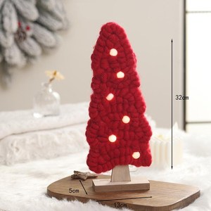 Handcrafted White Wool Christmas <b>Tree</b> With Led <b>Lights</b> Wooden Base 42cm Scandinavian Holiday Decor Tabletop Decoration - Product Image 2