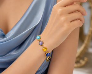 Bracelet chaîne tendance Aurora multi-pierres plaqué or 18 carats pour femme, classique, à porter au quotidien, serti clos, anniversaire - Product Image 1