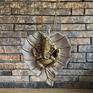 White-Golden Metal Ganesha Wall Hanging Hand-carved Lord Ganesha for Home & Office Decor - Product Image 3