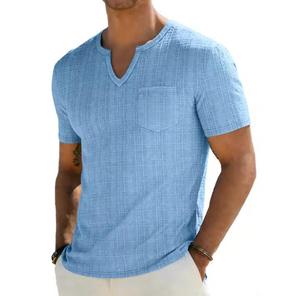 T-shirt décontracté pour homme, respirant, en polyester 320g, manches courtes, col rond, tricoté, coupe classique, couleur unie - Product Image 4