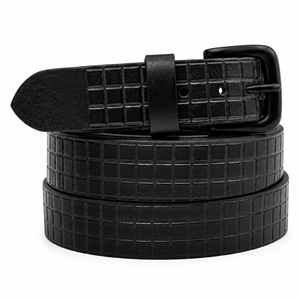 Ceinture en cuir décontractée de qualité supérieure pour hommes, ceinture noire texturée avec boucle thermolaquée, pour un usage quotidien - Product Image 1