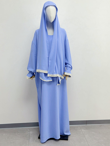 Rizna Approvisionnement d'usine En Gros Premium Qualité Longue Robe Dentelle Garniture Deux Pièces Ensemble Confortable Lâche Élégant Abaya Robe Modeste - Product Image 2