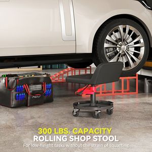 "300 LBS Capacity Auto Repair <b>Tool</b> <b>Rolling</b> Creeper Stool with 360 Wheels <b>Tool</b> Tray & Adjustable Height-Black" - Product Image 4