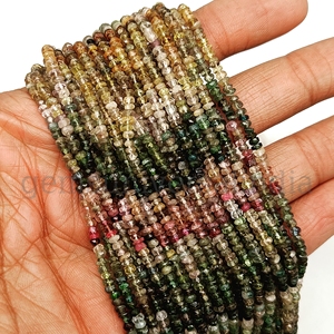 Perles de tourmaline facettées en forme de rondelle, pierres précieuses naturelles, perles en vrac pour la création de bijoux, vente en gros - Product Image 2