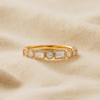 Bague demi-éternité géométrique en argent sterling 925 de haute qualité et or 14 carats avec moissanite taille baguette certifiée IGI pour mariage et fête