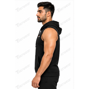 Sweat-shirt à capuche sans manches pour homme Tiierwear, en molleton de coton, décontracté, avec poche, logo sur le devant, coupe classique, pour l'automne - Product Image 3