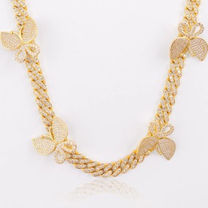 <b>Charming</b> Gold Plated <b>Butterfly</b> Cuban Link Chain Necklace for Women – Iced Out Bling CZ Diamond Jewelry - Product Image 1