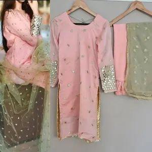 الهندي الباكستاني مرآة بدلة عمل جاهزة سراويل وقمصان هندية الملابس حار بيع فستان 2021