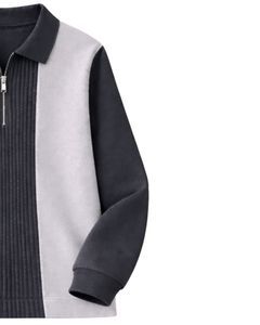 Sudadera Polo Personalizada para Hombre, Gris y Negra, con Cierre de Cremallera de un Cuarto, Paneles Acanalados, Estilo Casual, Forro Polar, Manga Larga, Prenda Superior de Estilo Urbano, Ajuste Premium - Product Image 4