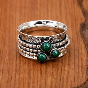 Designer 925 Sterling Silver Malachite <b>Spinner</b> <b>Ring</b> Rotating Meditation Anxiety Relief Gemstone <b>Ring</b> Wholesale - Product Image 1