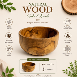 Bol à salade en bois d'acacia naturel, fait main, écologique, pour servir, mélanger fruits et en-cas, vaisselle rustique, 20 cm - Product Image 5