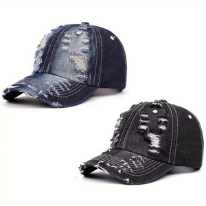 Casquette de baseball en jean vieilli unisexe, style vintage délavé et effiloché, streetwear, réglable, casquette décontractée pour homme, mode et extérieur, vente en gros - Product Image 3