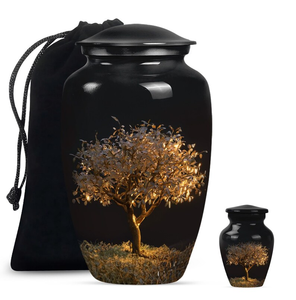 Urne funéraire en métal noir, mini urne commémorative, motif arbre, récipient pour cendres pour la commémoration des adultes - Product Image 3