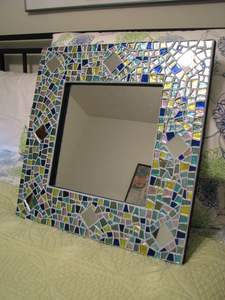 Wholesale Teal Resin Mosaic Mirror Square Wall <b>Mounted</b> Glass Tile Art Piece Indoor Home Decor Ornament Patterned Reflective - Product Image 3