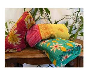 Colcha india bengali Gudri Kantha al por mayor, vintage, 100% algodón, reversible, cosida a mano, 300TC, ecológica, ligera, para el hogar - Product Image 6