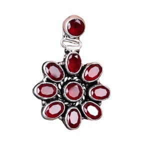 Oxidized Silver Plated Brass Flower Drop Earrings Red Garnet | Vintage Indian Ethnic Jewelry for Women | Party Statement - Product Image 1