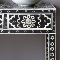 Table console traditionnelle en bois de manguier massif avec incrustations en os, design Mandala pour salon