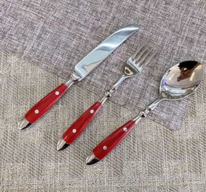 European Style 3pcs <b>Flatware</b> Set Green Texured Resin Handle Cutlery Set For Wedding Dinnerware Tableware Kitchenware Utensil - Product Image 2
