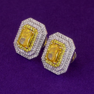 Nouvelle collection de boucles d'oreilles clous en or 18 carats avec diamants de laboratoire jaunes et blancs vifs et élégants pour femmes, bijoux raffinés - Product Image 1