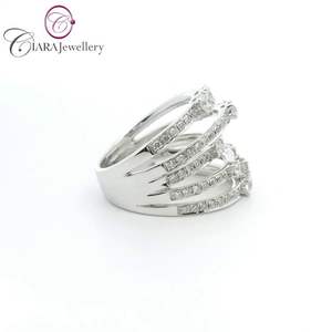 Bague de cocktail classique en or massif 18 carats blanc/jaune de haute qualité, sertie de diamants naturels, pour fiançailles, mariage, fête, anniversaire - Product Image 4