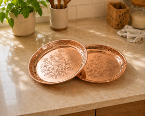 Plato de cobre pulido para servir, bandeja clásica vintage minimalista de lujo, sin BPA, duradero, hecho a mano, apto para alimentos, para fiestas, estilo antiguo. - Product Image 3